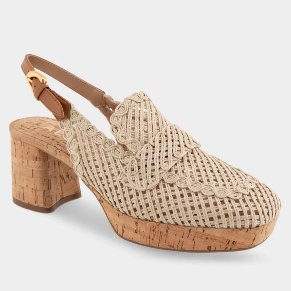 Brand New Aerosoles Women's Platform Slingback in Natural Raffia Fabric (7.5)
